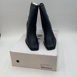 NA-KD Slim Ankle Boots Womens Black Faux Leather Square Toe Pull On New Size 8.5